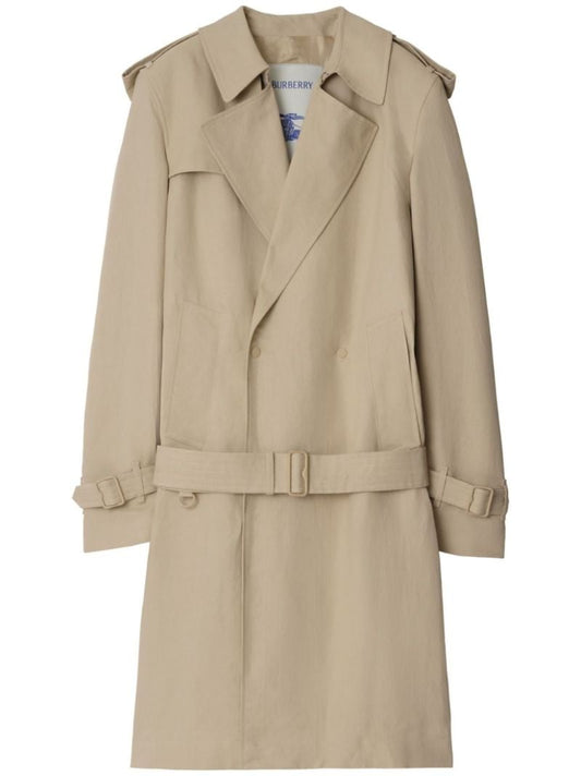 Neutral Double-breasted Tricotine Trench Coat