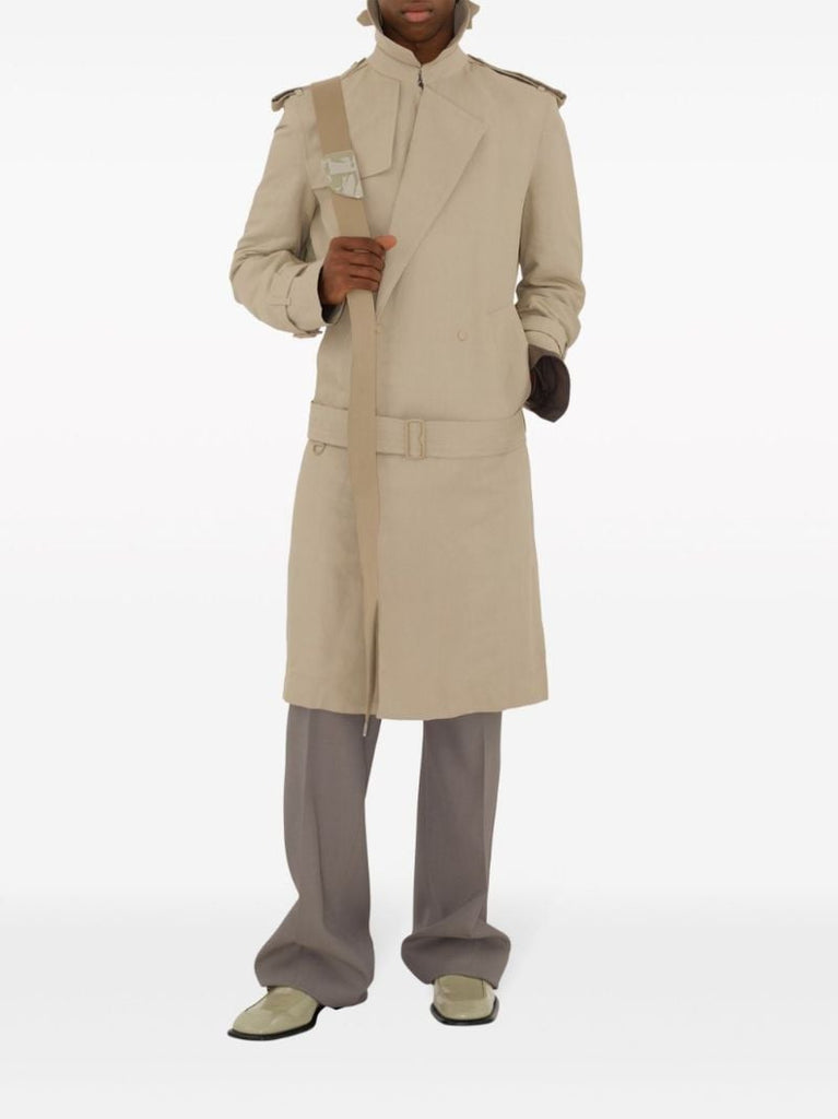 Neutral Double-breasted Tricotine Trench Coat