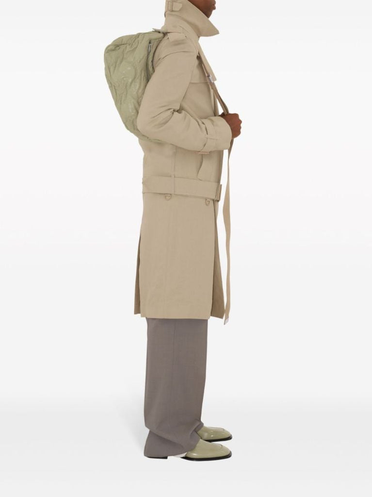 Neutral Double-breasted Tricotine Trench Coat