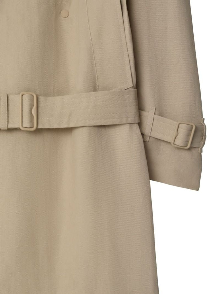 Neutral Double-breasted Tricotine Trench Coat