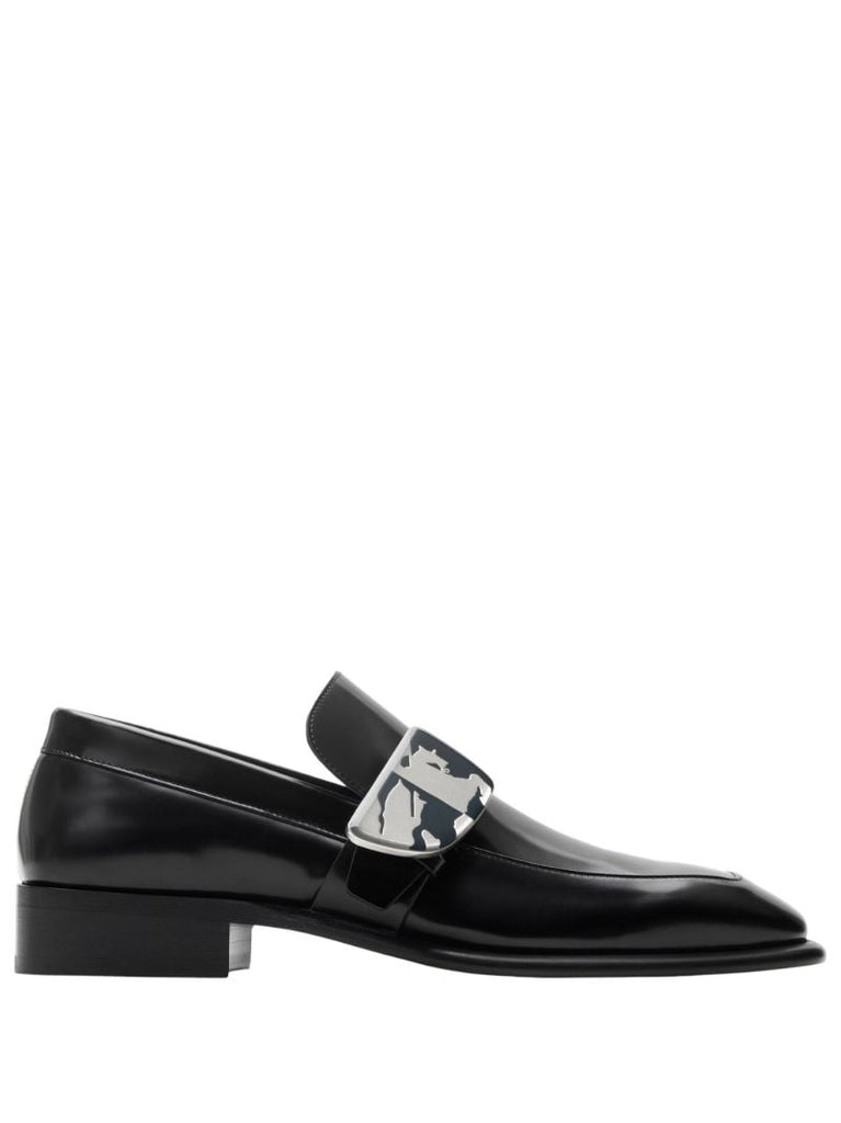 Black Shield Leather Loafers