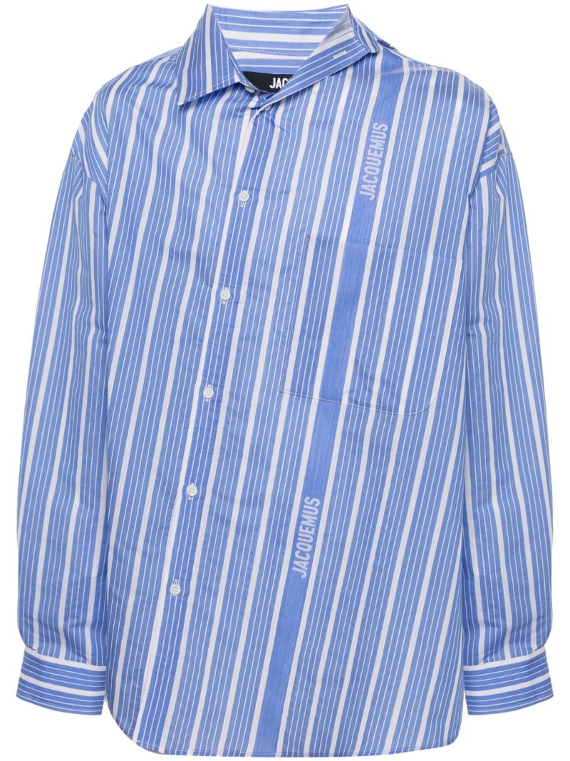 Blue Logo Stripe Asymmetric Shirt