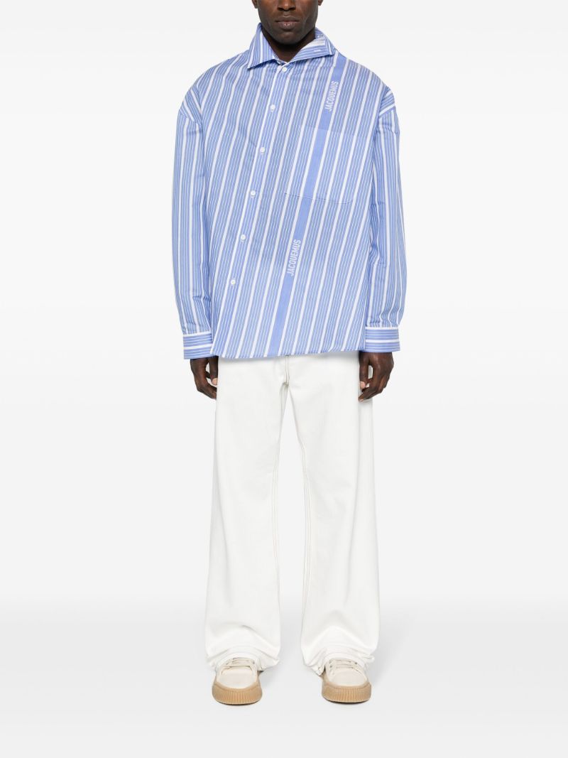 Blue Logo Stripe Asymmetric Shirt