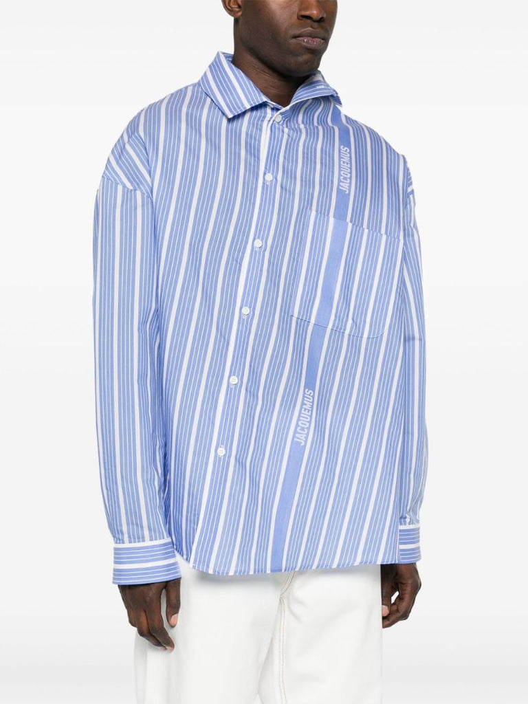 Blue Logo Stripe Asymmetric Shirt