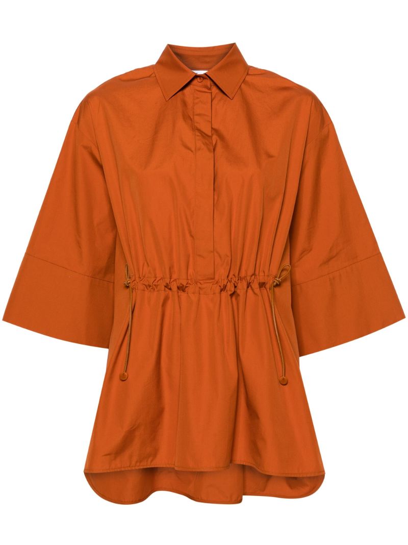 Burnt Orange Drawstring Waistband Cotton Blouse