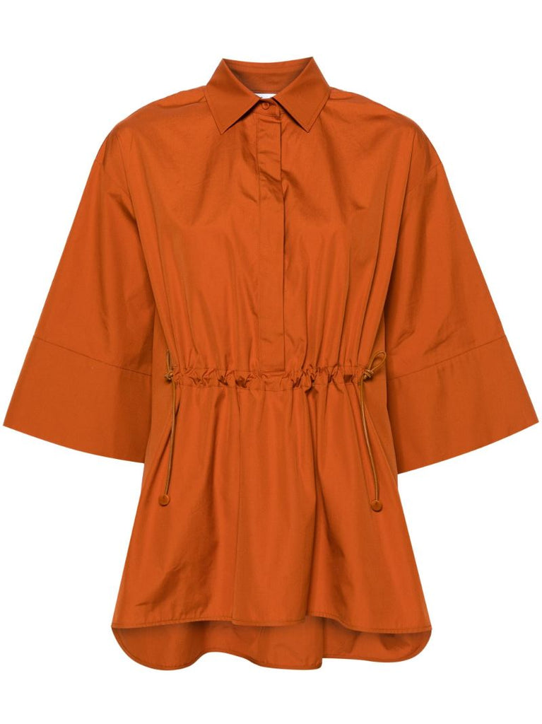 Burnt Orange Drawstring Waistband Cotton Blouse
