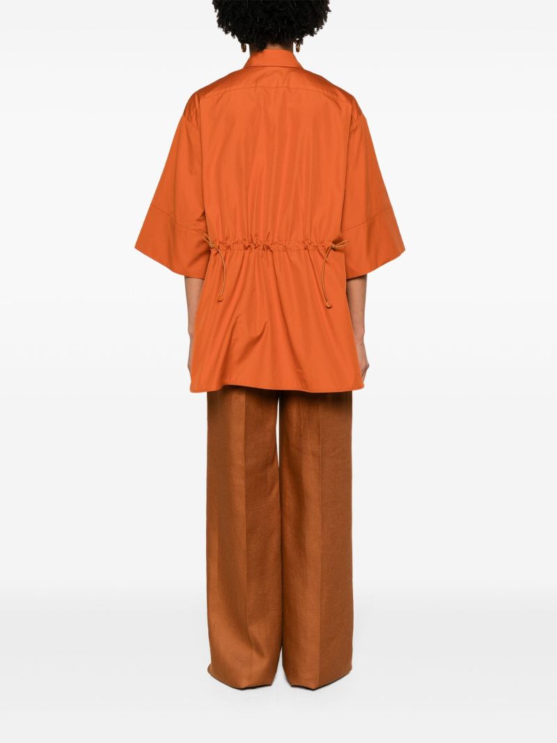 Burnt Orange Drawstring Waistband Cotton Blouse