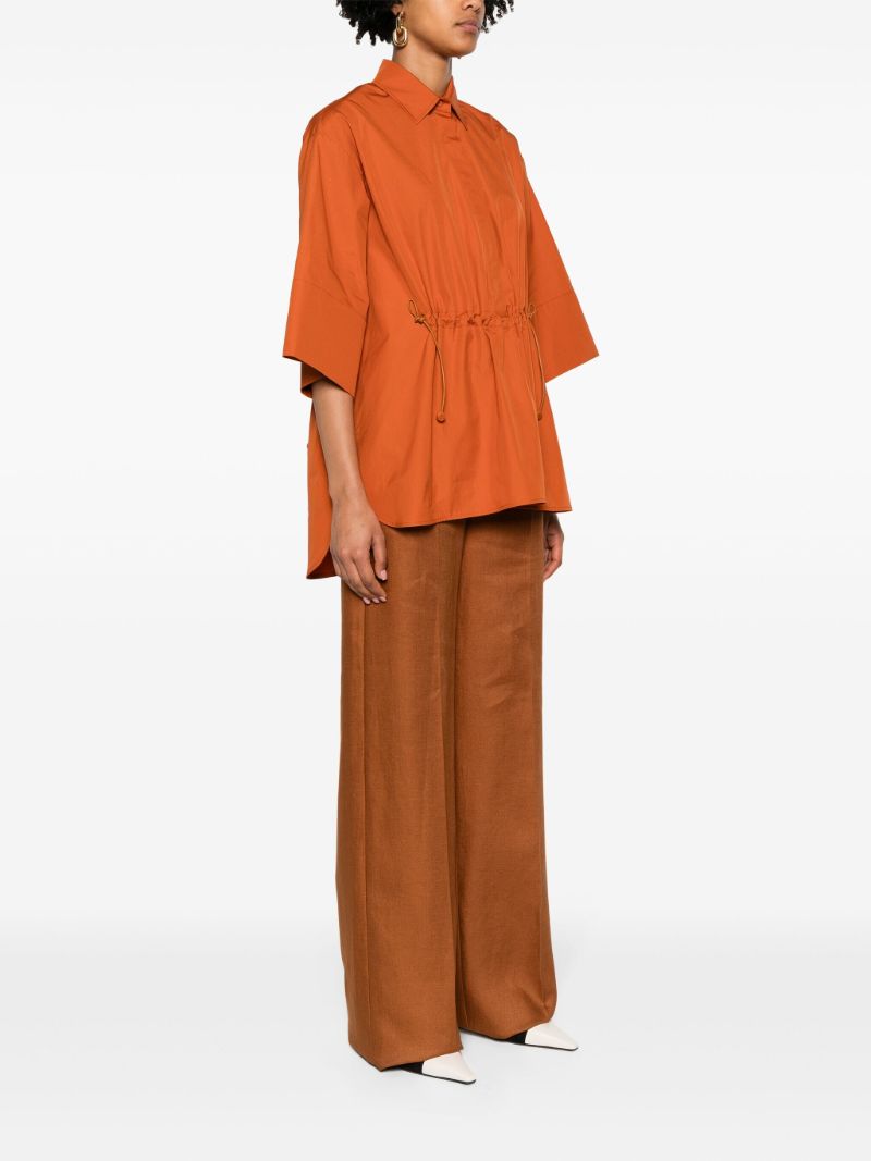 Burnt Orange Drawstring Waistband Cotton Blouse