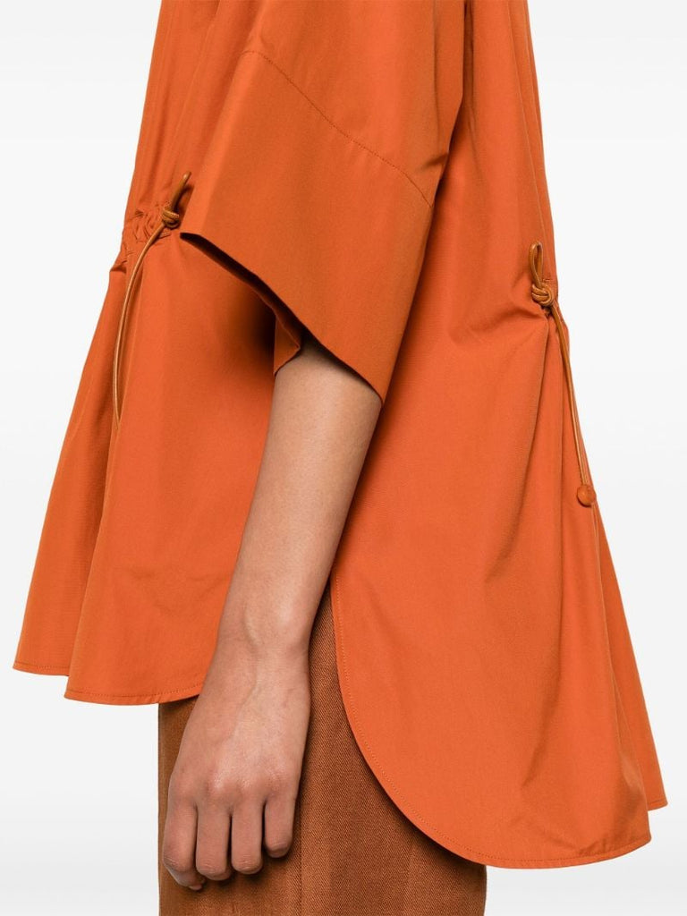 Burnt Orange Drawstring Waistband Cotton Blouse