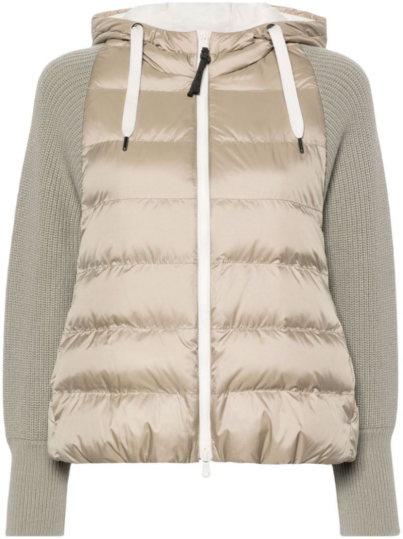 Grey Knitted-sleeves Puffer Jacket