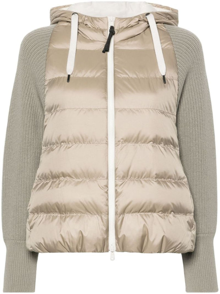 Grey Knitted-sleeves Puffer Jacket