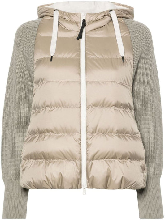 Grey Knitted-sleeves Puffer Jacket