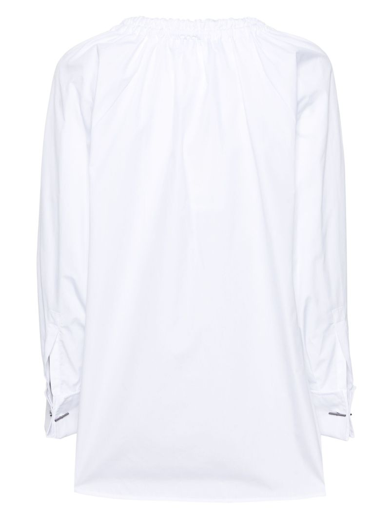 White Drawstring Collar Cotton Blouse
