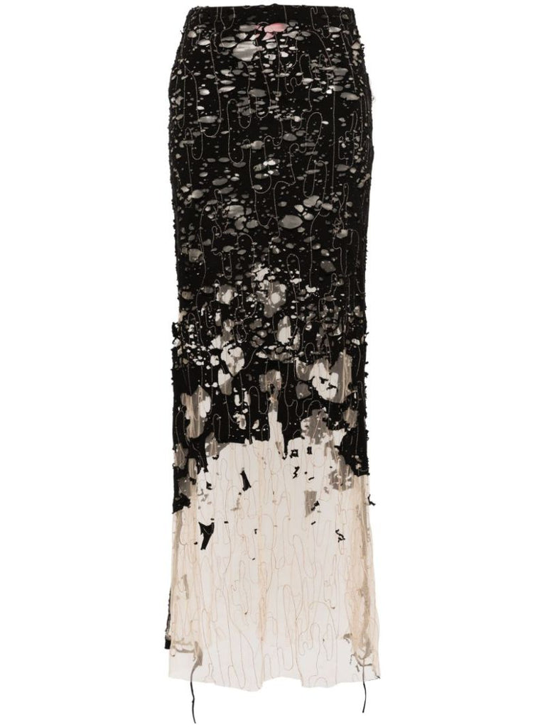Black O-leena Distressed Skirt