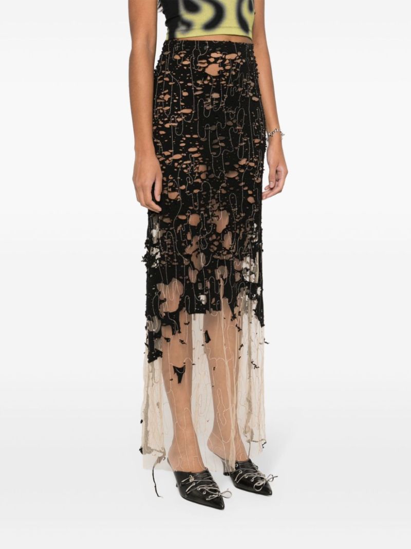 Black O-leena Distressed Skirt