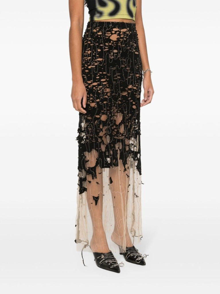 Black O-leena Distressed Skirt