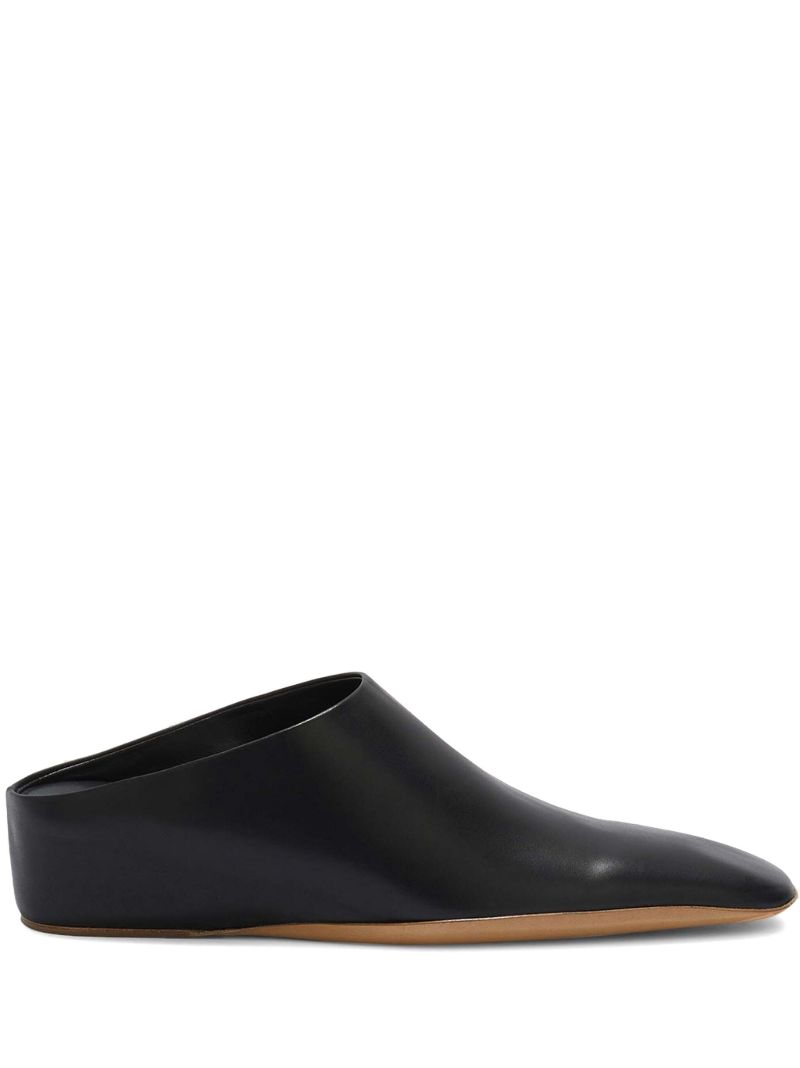 Black Leather Mules