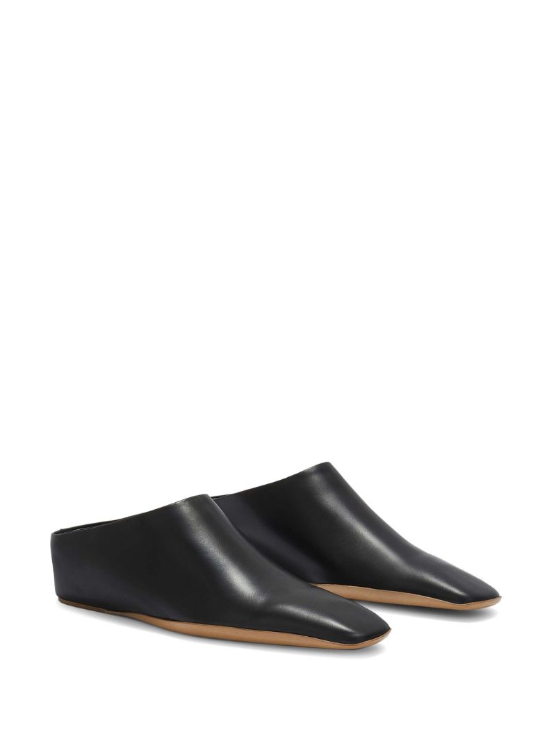 Black Leather Mules