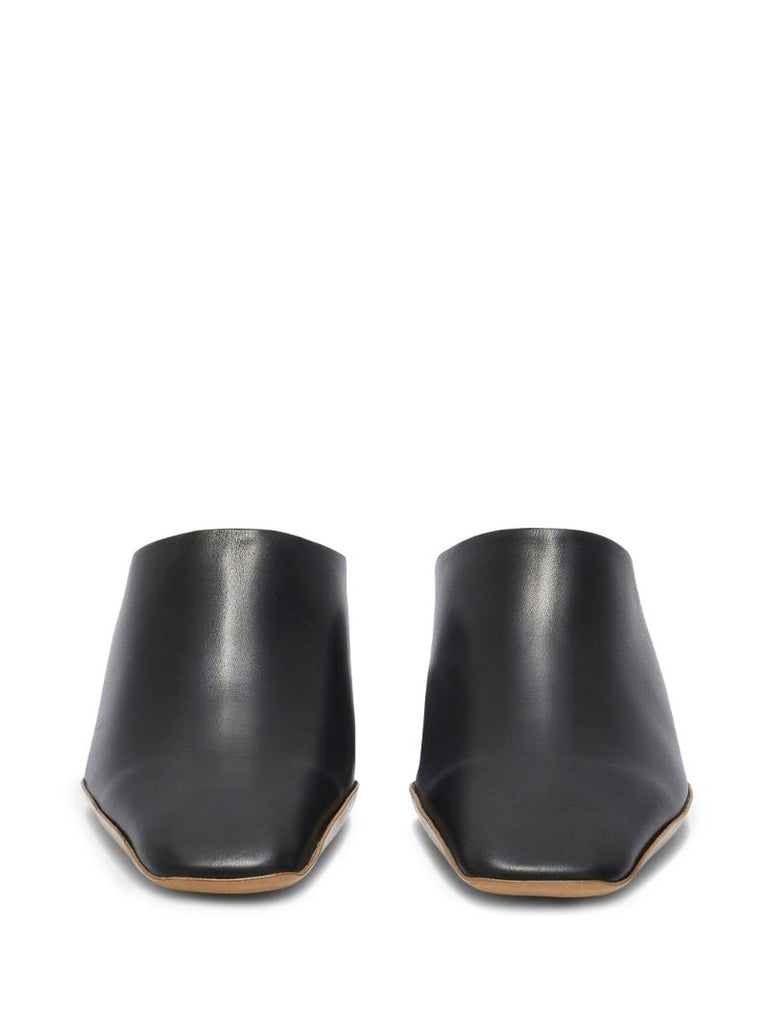 Black Leather Mules