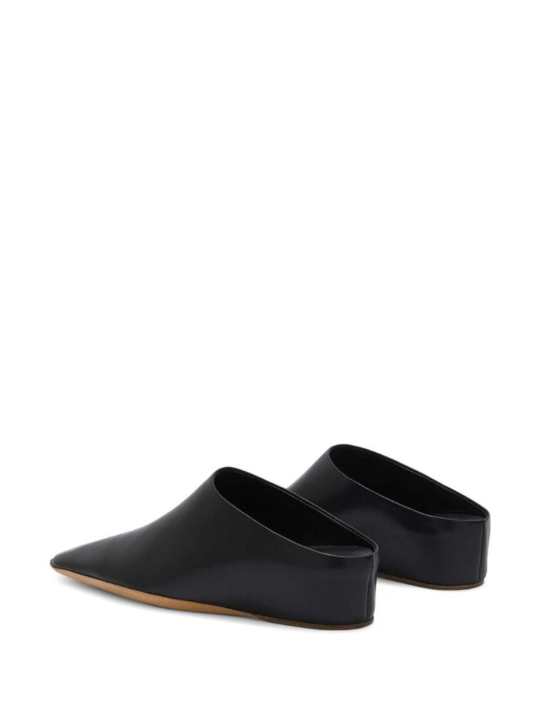 Black Leather Mules