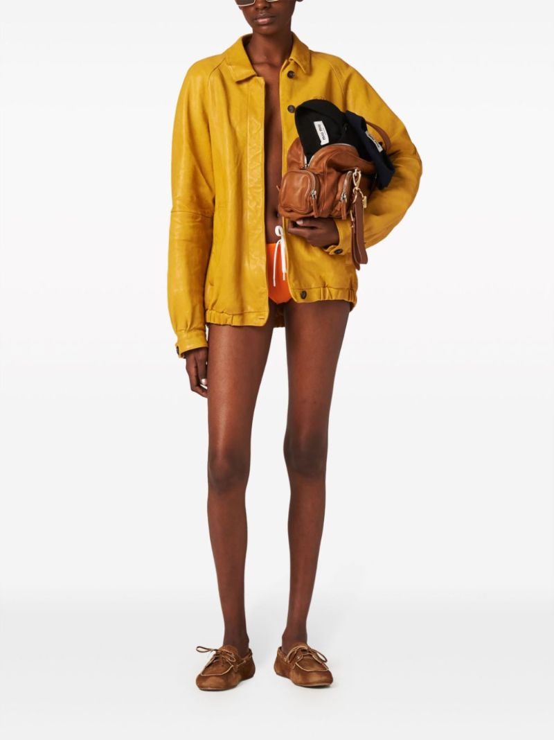 Yellow Logo-appliquÃ_x0083_Â© Leather Jacket