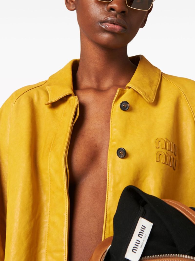 Yellow Logo-appliquÃ_x0083_Â© Leather Jacket