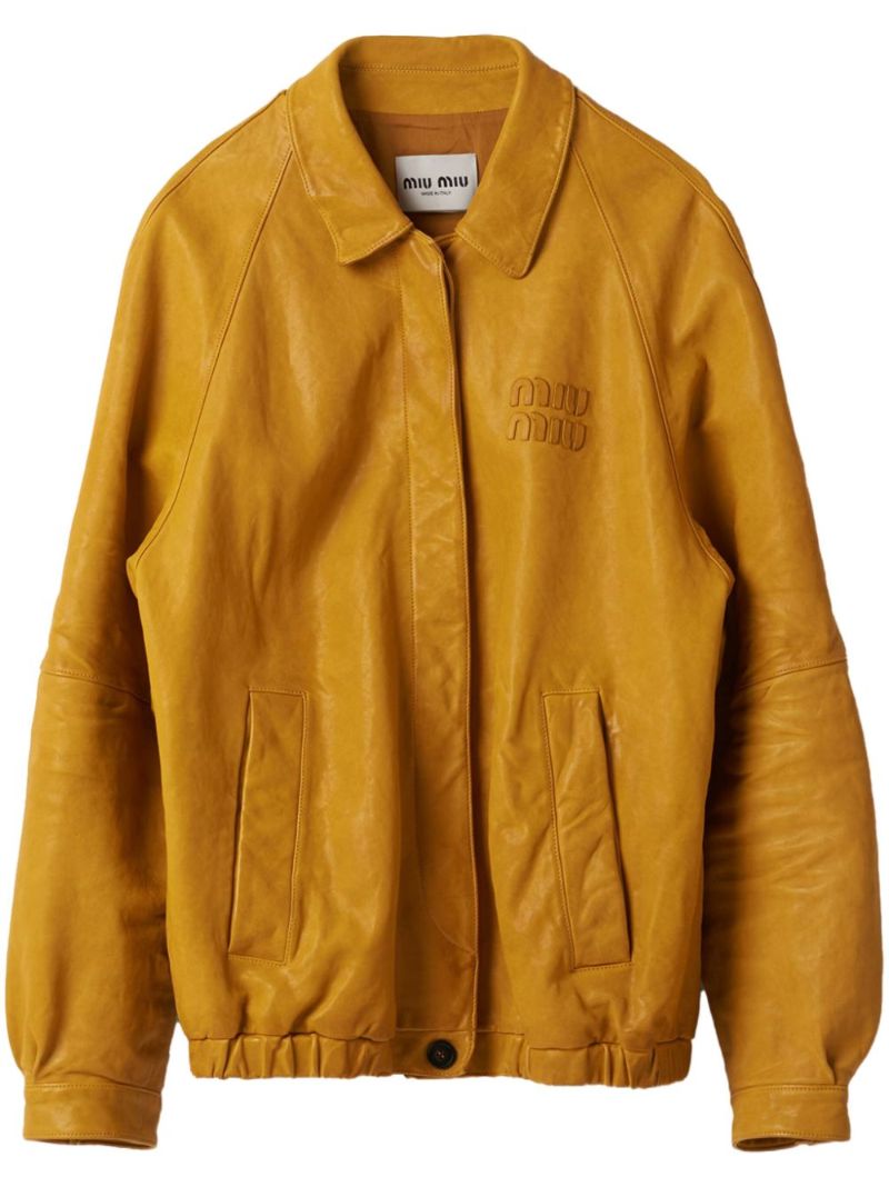 Yellow Logo-appliquÃ_x0083_Â© Leather Jacket