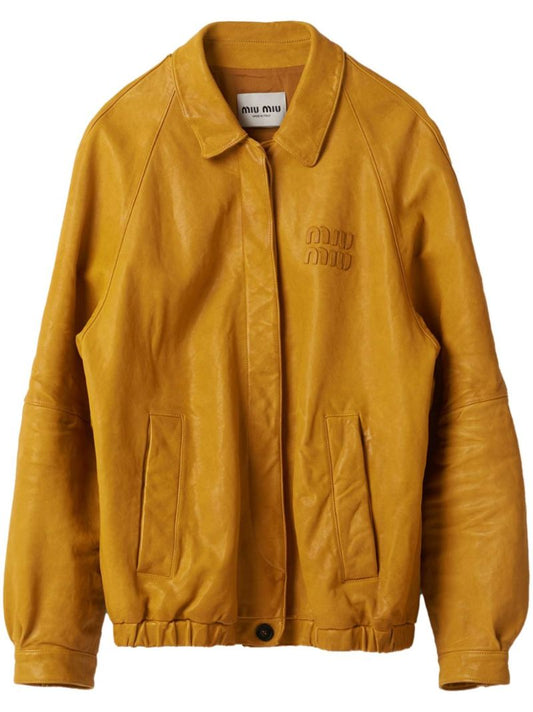 Yellow Logo-appliquÃ_x0083_Â© Leather Jacket