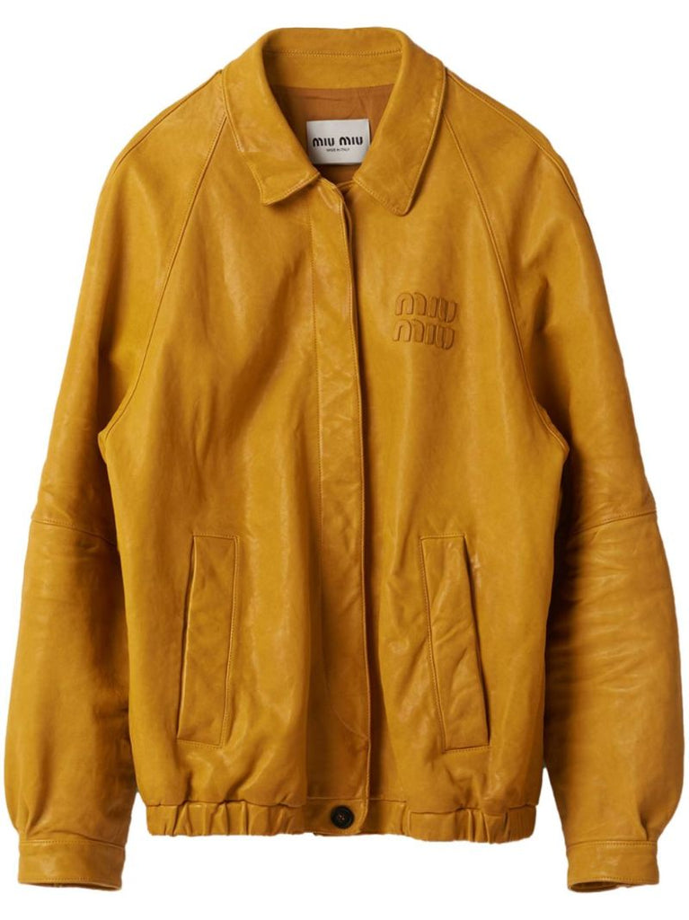 Yellow Logo-appliquÃ_x0083_Â© Leather Jacket