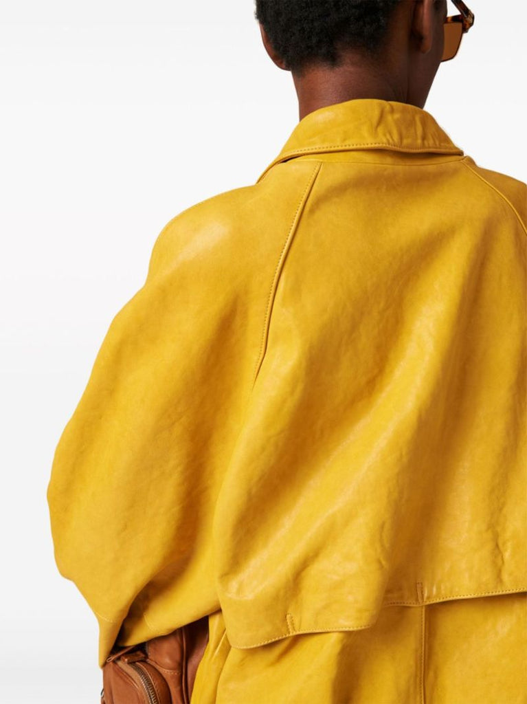 Yellow Logo-appliquÃ_x0083_Â© Leather Jacket