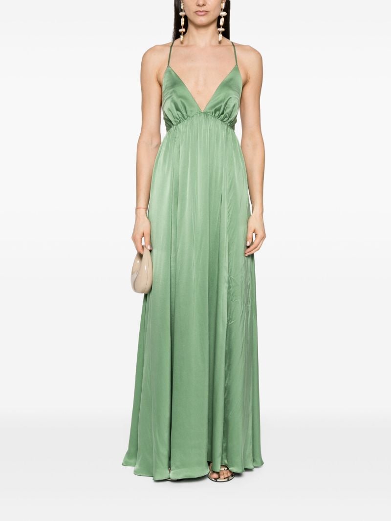 Green V-neck Silk Maxi Dress