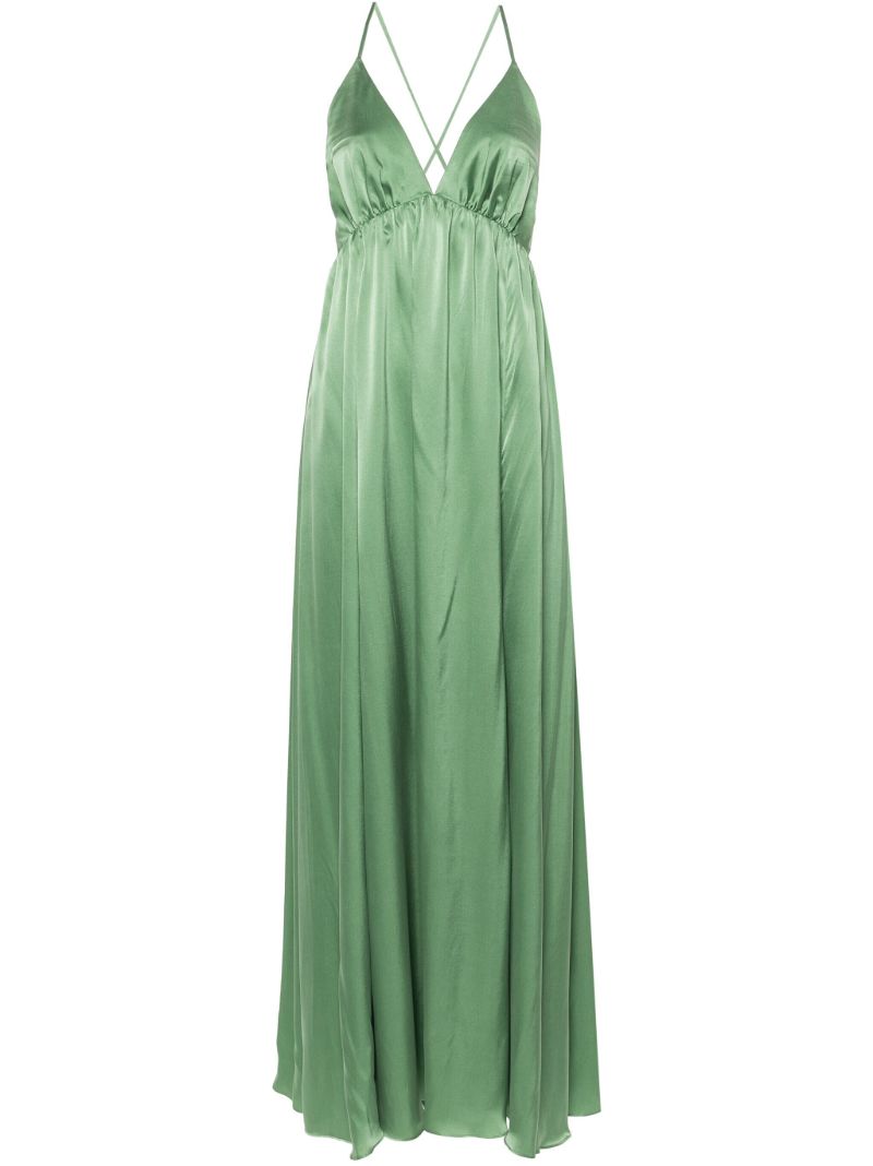 Green V-neck Silk Maxi Dress