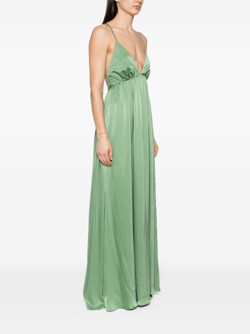 Green V-neck Silk Maxi Dress