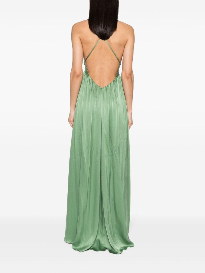 Green V-neck Silk Maxi Dress