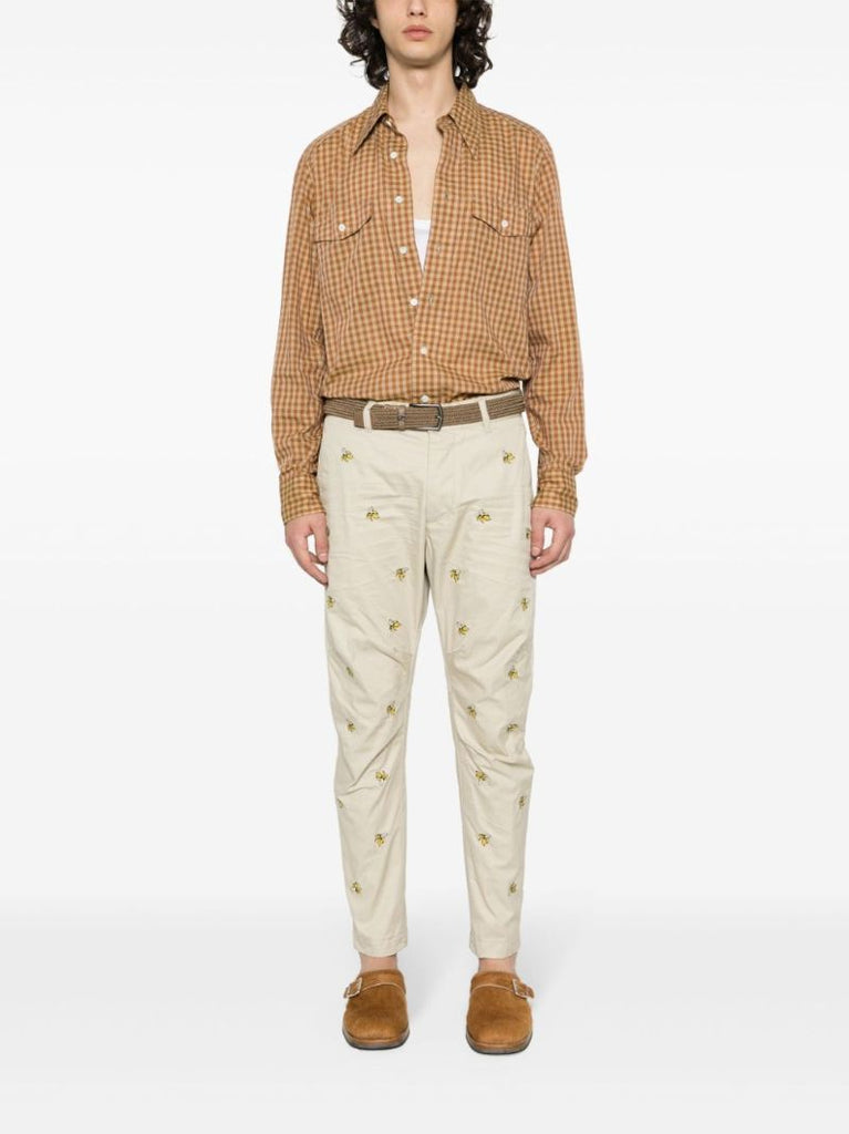 Neutral Embroidered Fruits Cotton Chinos