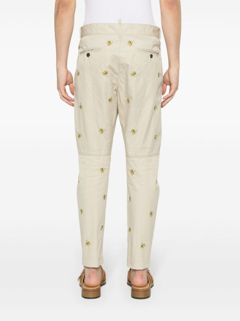 Neutral Embroidered Fruits Cotton Chinos