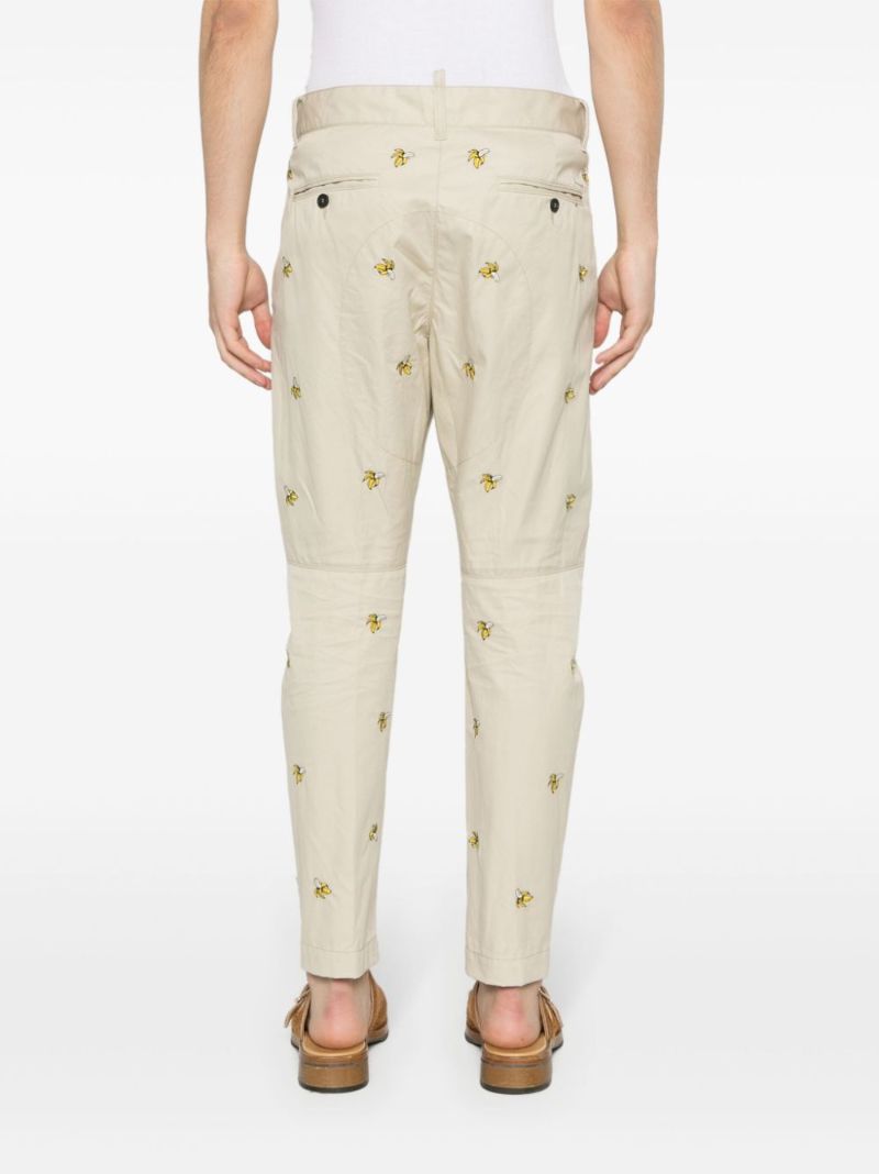 Neutral Embroidered Fruits Cotton Chinos