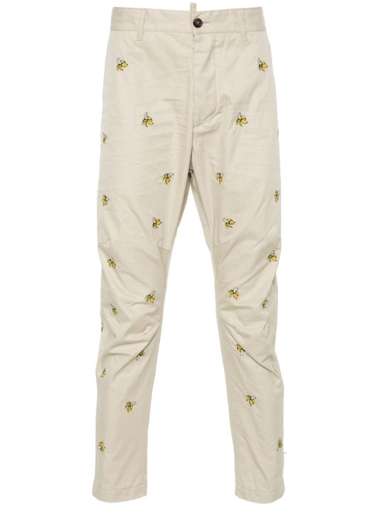 Neutral Embroidered Fruits Cotton Chinos
