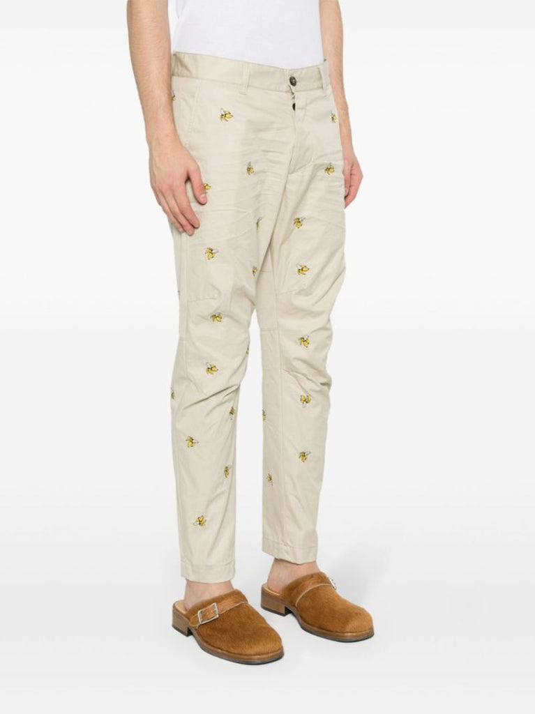 Neutral Embroidered Fruits Cotton Chinos