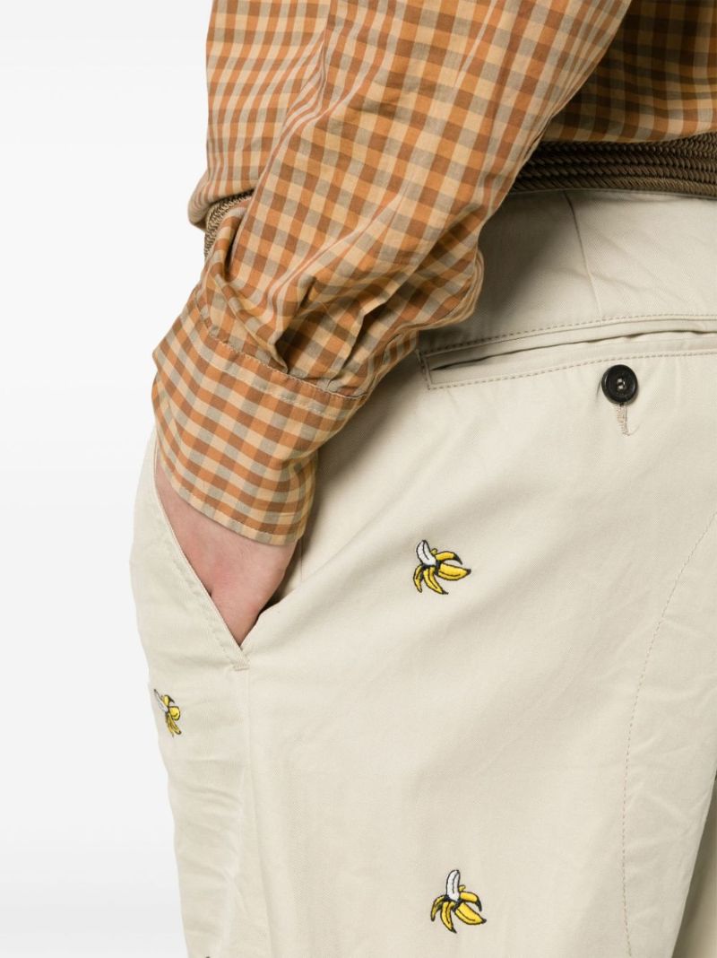Neutral Embroidered Fruits Cotton Chinos