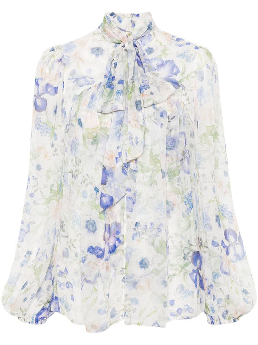 White Natura Floral Print Blouse