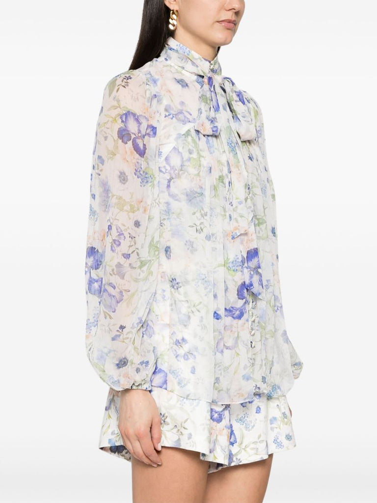 White Natura Floral Print Blouse