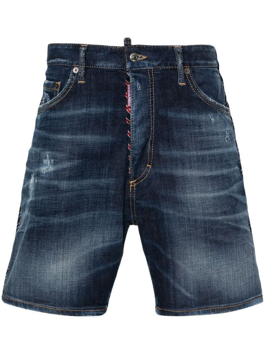 Blue Dark Easy Ripped Wash Marine Denim Shorts