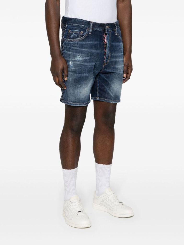 Blue Dark Easy Ripped Wash Marine Denim Shorts