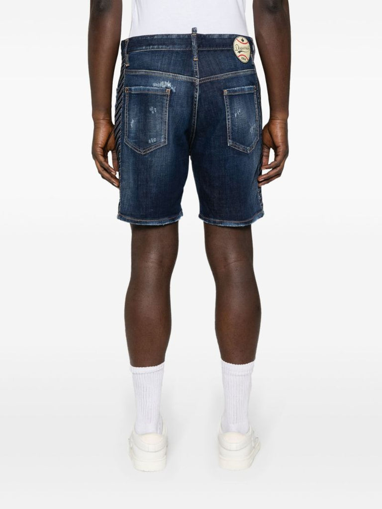 Blue Dark Easy Ripped Wash Marine Denim Shorts