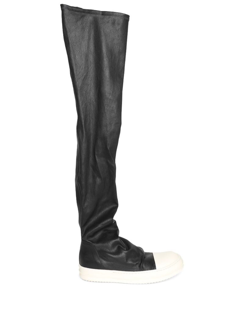 Black Thigh High Leather Sneaker Boots