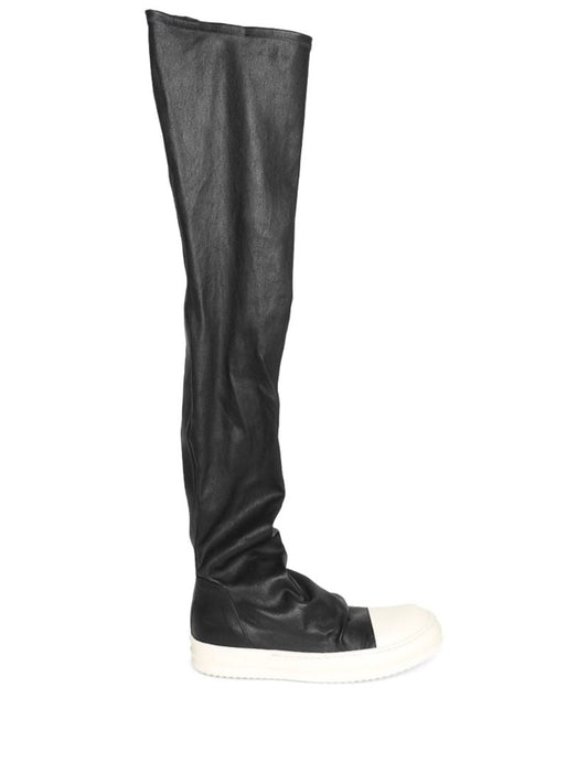 Black Thigh High Leather Sneaker Boots