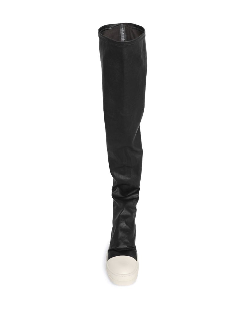 Black Thigh High Leather Sneaker Boots