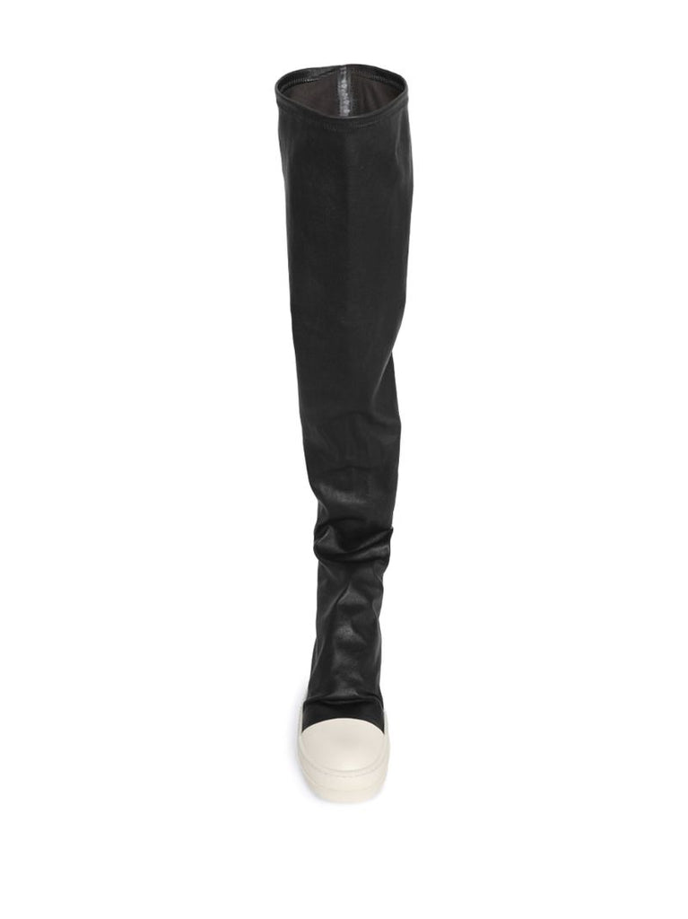 Black Thigh High Leather Sneaker Boots