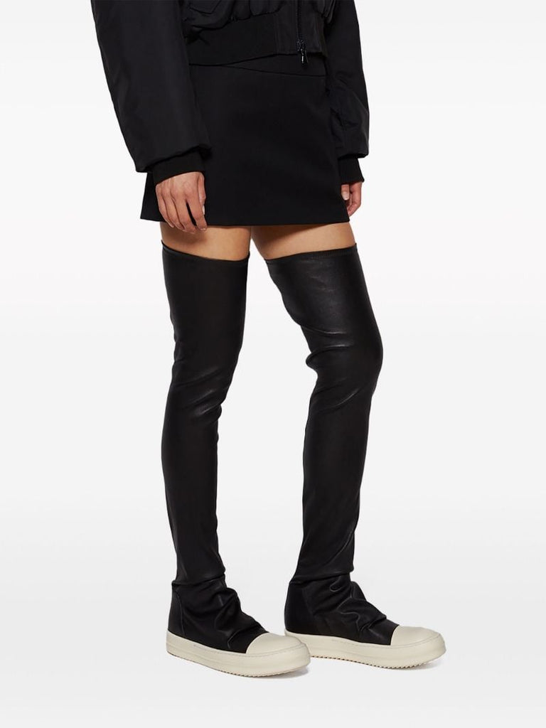 Black Thigh High Leather Sneaker Boots